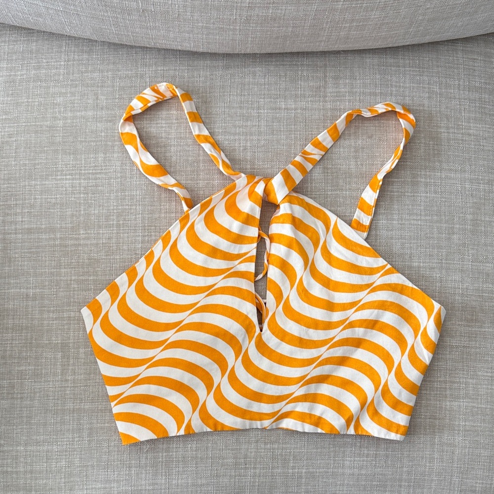 Zara Orange and White Striped Women's cropped top